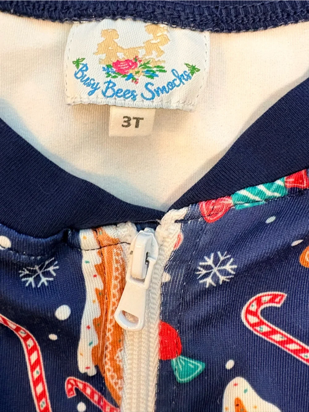 Busy Bee Smocks Toddler Girls Gingerbread House Zip Pajamas / One-Piece
